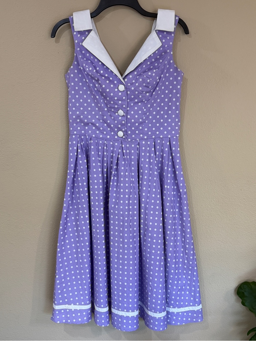 Hell Bunny Vixen Women’s Lavender Polka Dot Sleeveless Dress Size M